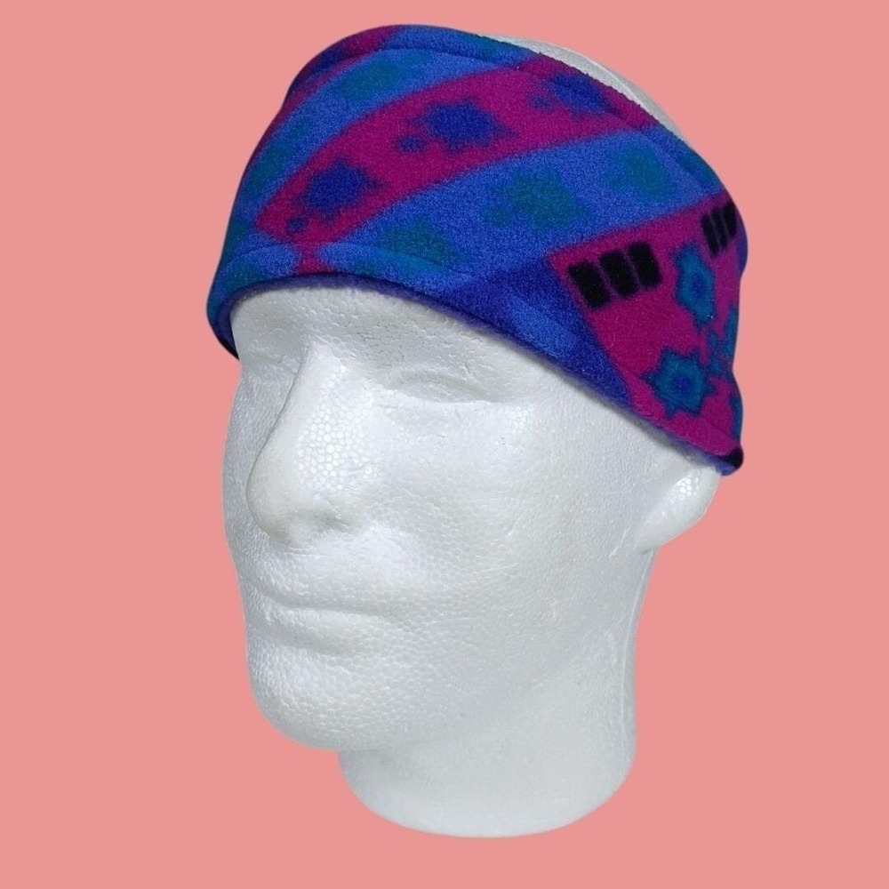 Turtle Fur Fleece Headband OSFM Purple Geometric Winter Ski 90s Vintage USA